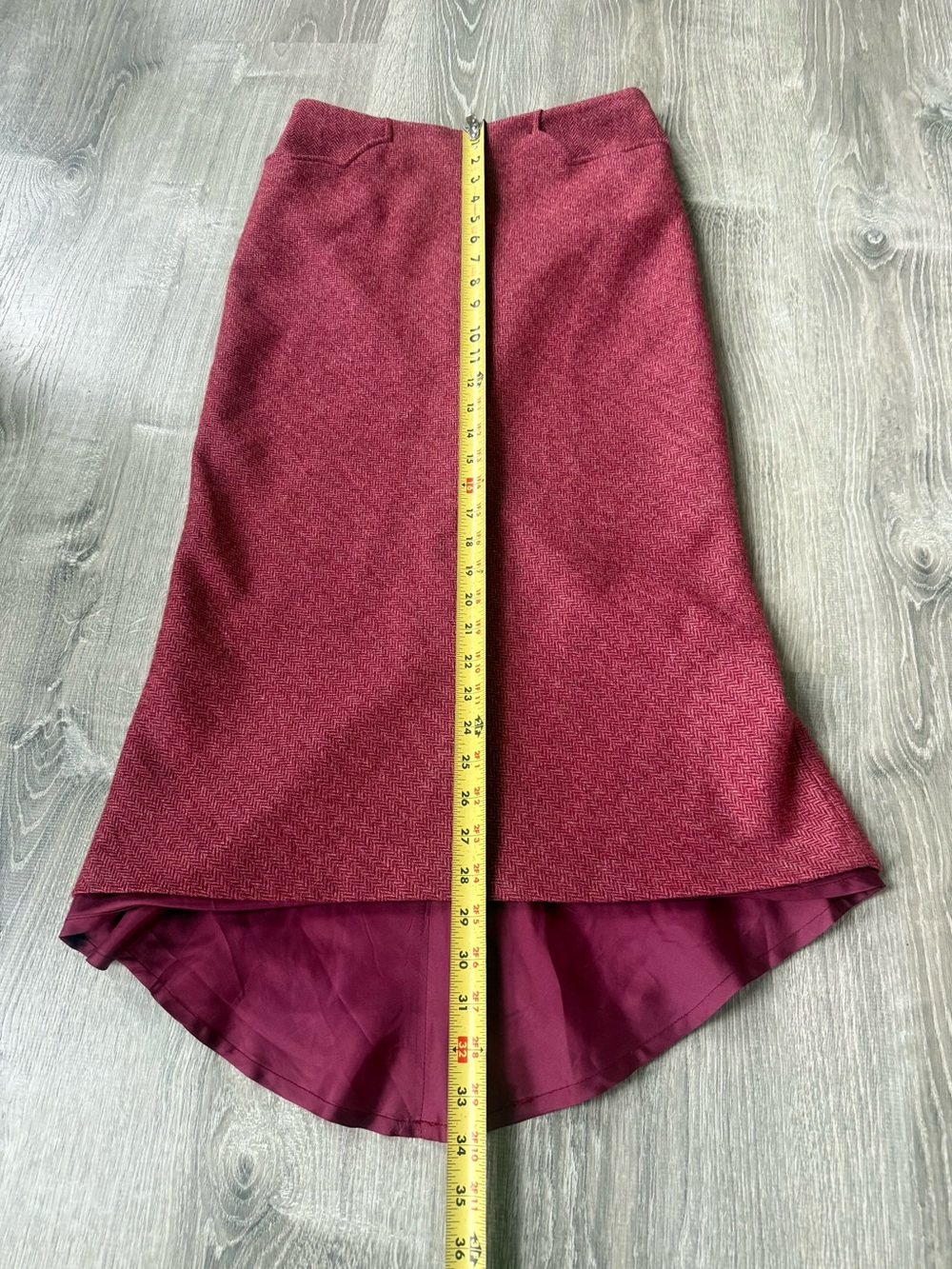 Vintage 100% Wool Mermaid Skirt Red Herringbone Tweed Made in England Academia - Picture 7 of 9